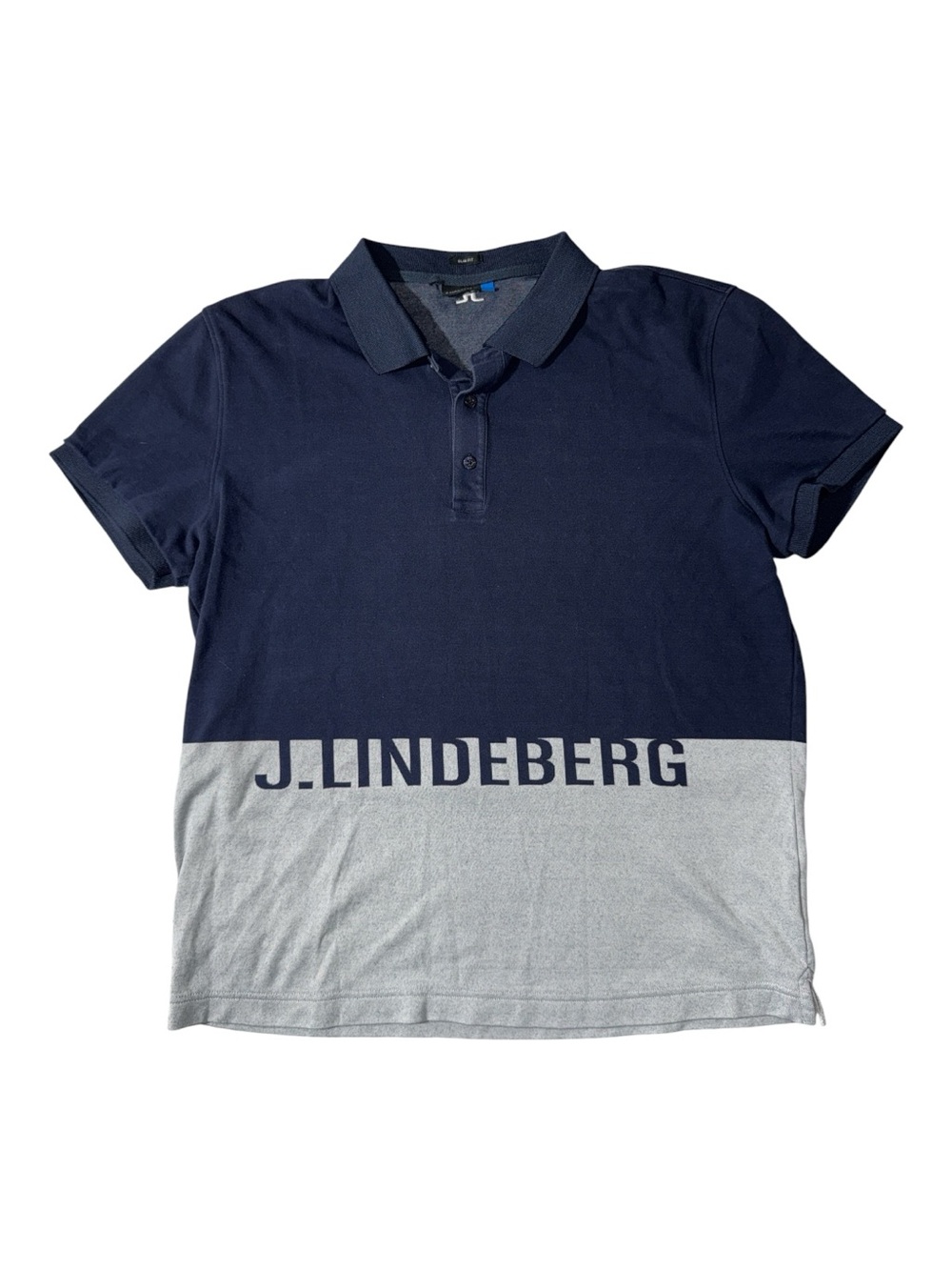 J. Lindeberg mens XL blue grey colorblock cotton blend slim fit polo shirt